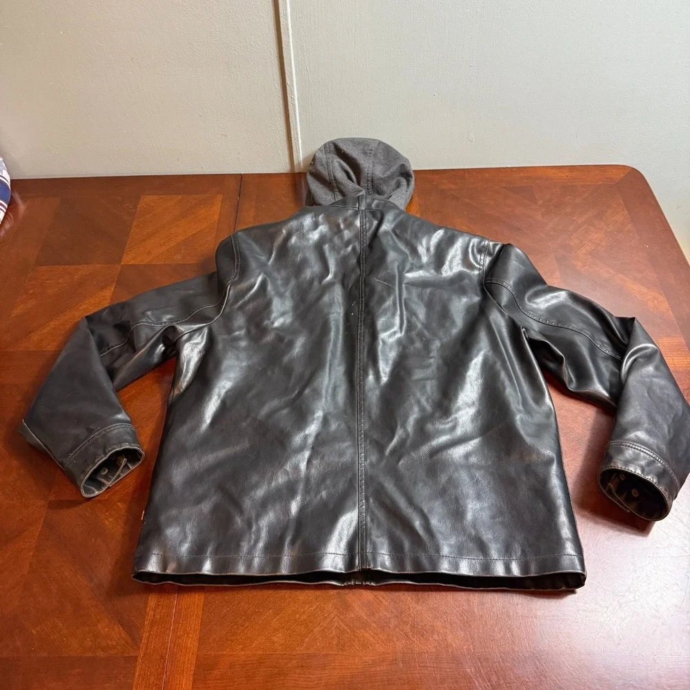 Levis Jacket Mens Faux Leather Moto Biker Sherpa Lined‎ Hooded Black L read
